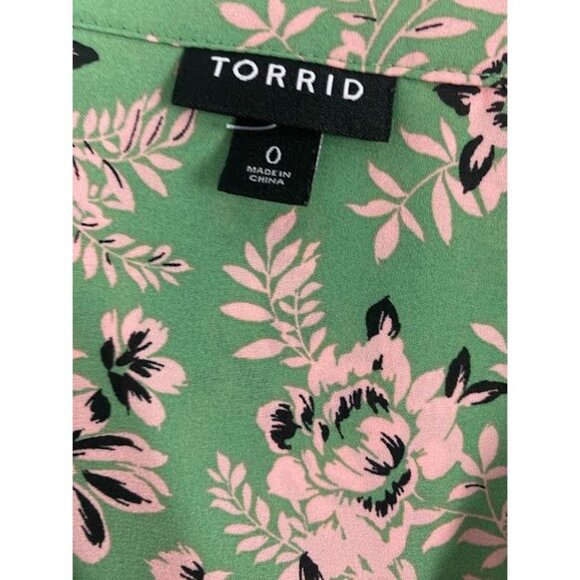 Torrid Green Floral Georgette Zip Front Blouse Women's Size 0 Or 12 - Picture 9 of 12